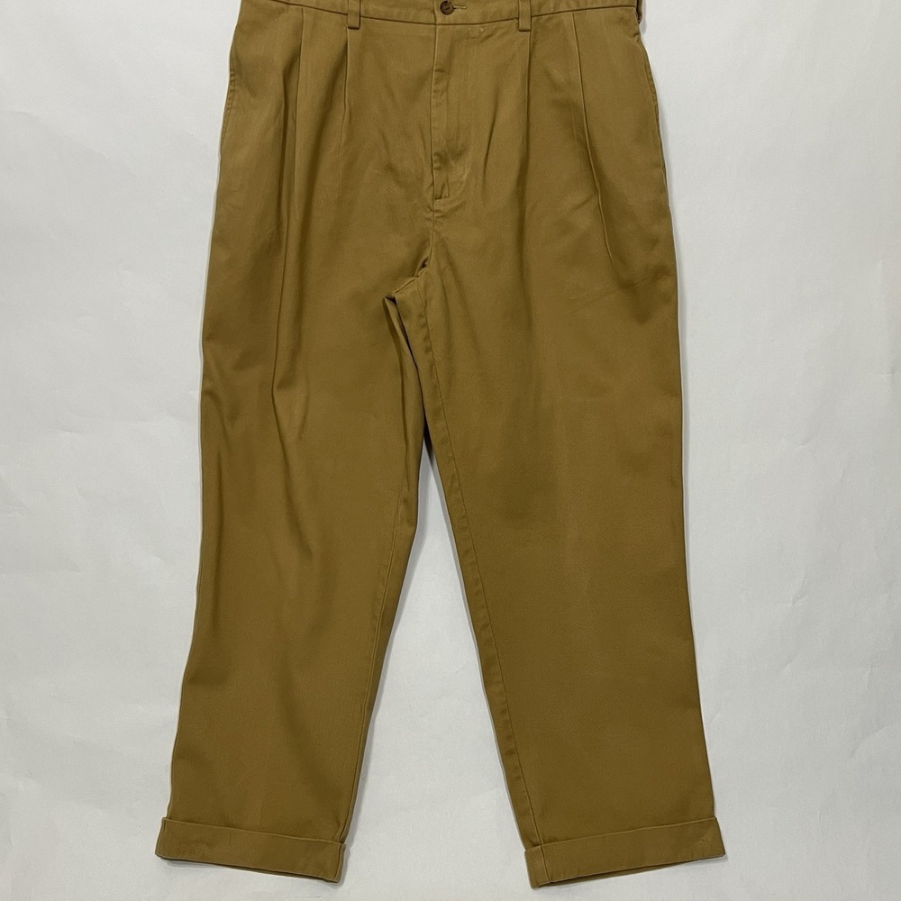 Daniel Cremieux Classic Salon Pleated Cuffed Hem Dress Khaki Pants Men 36x29